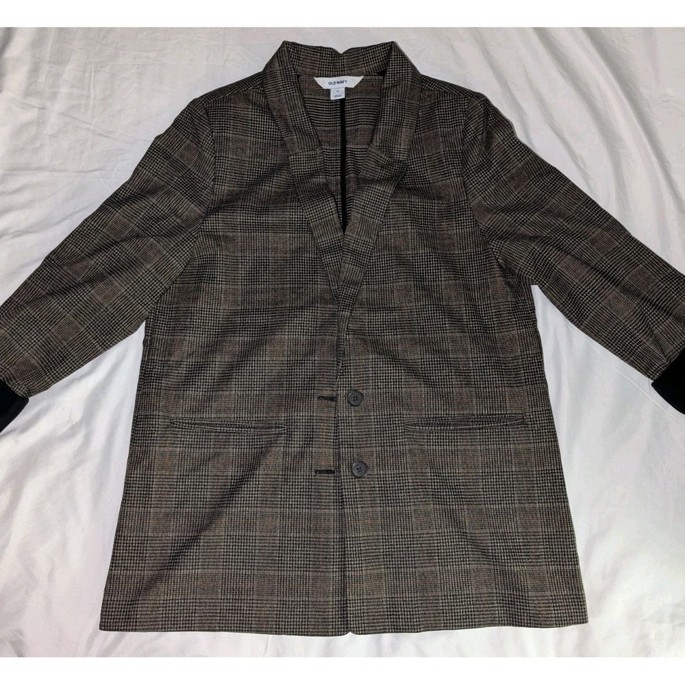 Old Navy Women's Medium Brown Plaid Blazer With Pockets And Buttons Oversized